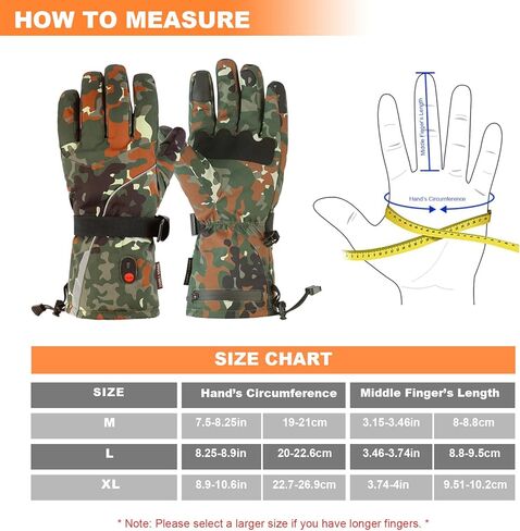 ZonLi Heated Gloves for Men and Women with 5000mAh Rechargeable Electric Battery, Touch Screen Waterproof Gloves, Hiking Skiing Cycling Motorcycle Hand Warmer (L, Camouflage) in Kuwait