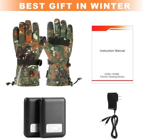 ZonLi Heated Gloves for Men and Women with 5000mAh Rechargeable Electric Battery, Touch Screen Waterproof Gloves, Hiking Skiing Cycling Motorcycle Hand Warmer (L, Camouflage) in Kuwait