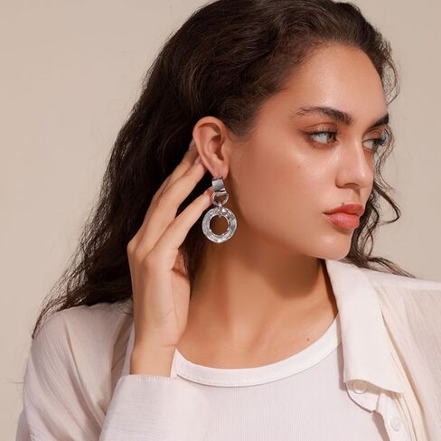 Circle Earrings with Crystal, Fashion Earrings for Women Girls,925 Sterling Silver Drop Dangle Earrings for Women, Statement Stud Earrings Set for Party Jewelry Gift in Saudi Arabia