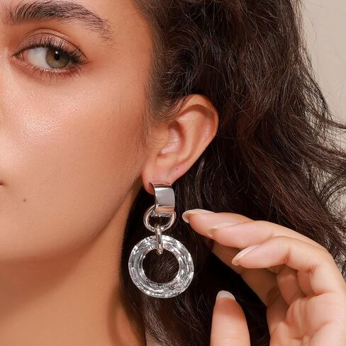 Circle Earrings with Crystal, Fashion Earrings for Women Girls,925 Sterling Silver Drop Dangle Earrings for Women, Statement Stud Earrings Set for Party Jewelry Gift in Saudi Arabia