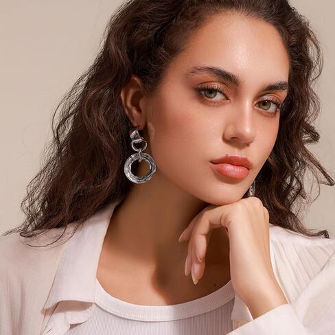 Circle Earrings with Crystal, Fashion Earrings for Women Girls,925 Sterling Silver Drop Dangle Earrings for Women, Statement Stud Earrings Set for Party Jewelry Gift in Saudi Arabia