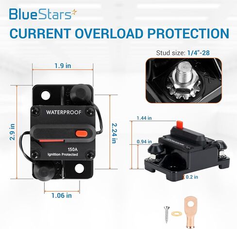 BlueStars 3 Packs 150Amp Circuit Breaker for Boats Cars Trolling Motors Marine Vehicles Winches ATV Electronic Battery System with Manual Reset, Water Proof, 12V-48V DC in Kuwait
