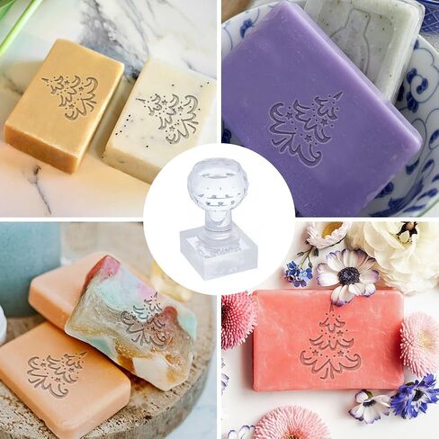 PH PandaHall Christmas Tree Soap Stamp, Rectangle Soap Embossing Stamp Clear Acrylic Stamp with Handle Soap Chapter Imprint Stamp for Handmade Soap Clay Pottery Arts Crafts Making Projects in Saudi Arabia