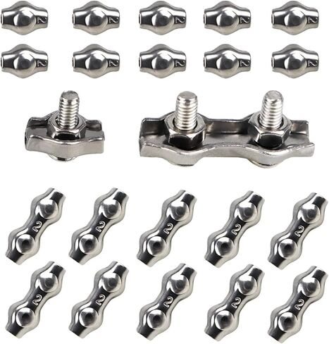 20 قطعة M2 من الفولاذ المقاوم للصدأ 304 مشبك كابل مشبك كابل، 10 قطع بسيطة مشبك سلك مسمار واحد و10 قطع دوبلكس 2 عمود كابل مشبك حبل مشبك لحبل سلك قطره 1/16 بوصة in Kuwait