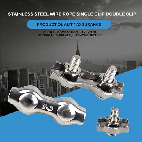 20 قطعة M2 من الفولاذ المقاوم للصدأ 304 مشبك كابل مشبك كابل، 10 قطع بسيطة مشبك سلك مسمار واحد و10 قطع دوبلكس 2 عمود كابل مشبك حبل مشبك لحبل سلك قطره 1/16 بوصة in Kuwait