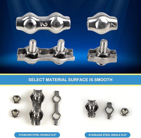 20 قطعة M2 من الفولاذ المقاوم للصدأ 304 مشبك كابل مشبك كابل، 10 قطع بسيطة مشبك سلك مسمار واحد و10 قطع دوبلكس 2 عمود كابل مشبك حبل مشبك لحبل سلك قطره 1/16 بوصة in Kuwait