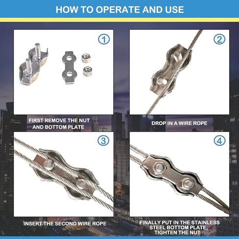 20 قطعة M2 من الفولاذ المقاوم للصدأ 304 مشبك كابل مشبك كابل، 10 قطع بسيطة مشبك سلك مسمار واحد و10 قطع دوبلكس 2 عمود كابل مشبك حبل مشبك لحبل سلك قطره 1/16 بوصة in Kuwait