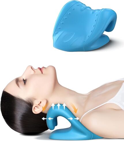 Neck Stretcher for Neck Relief - Neck and Shoulder Relaxer Cervical Spine Traction Device to Relieve Neck and Shoulder Fatigue and Pain, Chiropractic Pillow Relief TMJ Muscle Pain (Blue) in Saudi Arabia