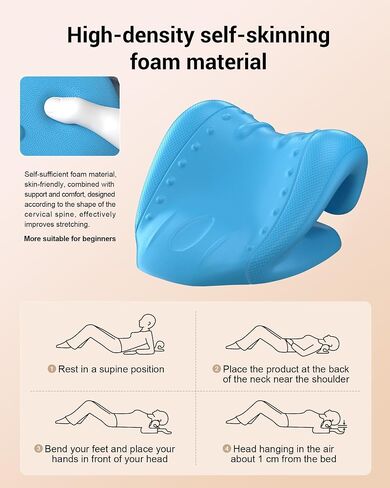 Neck Stretcher for Neck Relief - Neck and Shoulder Relaxer Cervical Spine Traction Device to Relieve Neck and Shoulder Fatigue and Pain, Chiropractic Pillow Relief TMJ Muscle Pain (Blue) in Saudi Arabia