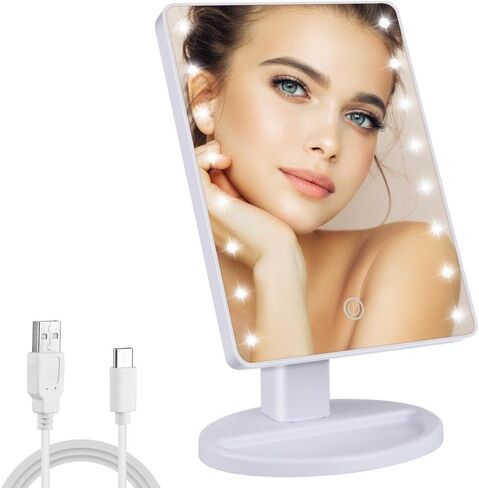 Lighted Vanity Makeup Mirror with 16 LED Lights 180° Rotation Screen Adjustable Brightness, Two Power Supply Modes Make Up Mirror (White) in Saudi Arabia
