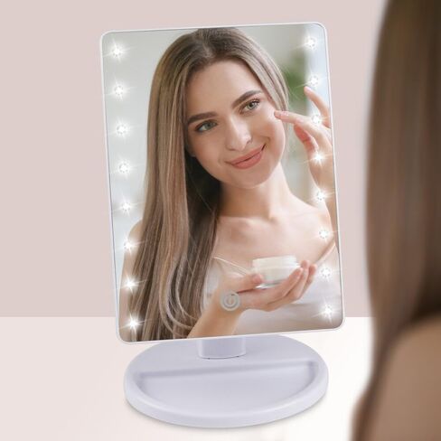 Lighted Vanity Makeup Mirror with 16 LED Lights 180° Rotation Screen Adjustable Brightness, Two Power Supply Modes Make Up Mirror (White) in Saudi Arabia