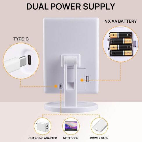 Lighted Vanity Makeup Mirror with 16 LED Lights 180° Rotation Screen Adjustable Brightness, Two Power Supply Modes Make Up Mirror (White) in Saudi Arabia