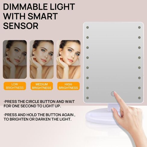 Lighted Vanity Makeup Mirror with 16 LED Lights 180° Rotation Screen Adjustable Brightness, Two Power Supply Modes Make Up Mirror (White) in Saudi Arabia