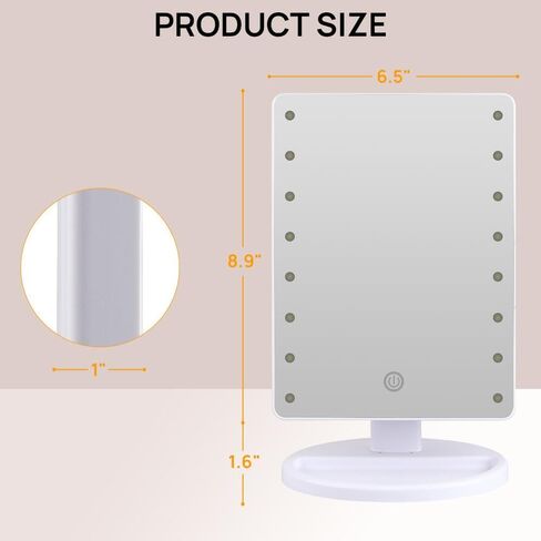 Lighted Vanity Makeup Mirror with 16 LED Lights 180° Rotation Screen Adjustable Brightness, Two Power Supply Modes Make Up Mirror (White) in Saudi Arabia