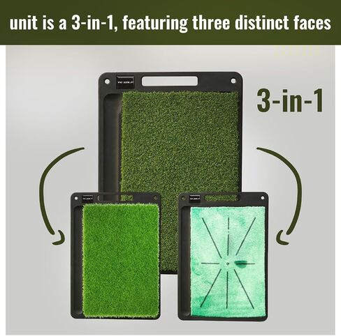 Golf Mat 3 in 1 Golf Hitting Mats, Golf mats Practice Outdoor/Indoor Use. Durable Golf Chipping mat, Golf Turf Mat, 15x11 inch Golf Practice mat - Tri Turf Golf Training mat for Swing Detection in Saudi Arabia