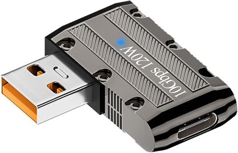 QIANRENON 120W USB3.1 to USB C 90° Angle Metal Adapter Mecha Style 10Gbps USB3.1 Male to Type C Female L Angle Data Connector, LED/Keychain Hole, for PC Laptop Wall Charger, Side Bend(Left Angle) in Saudi Arabia