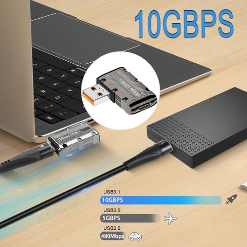 QIANRENON 120W USB3.1 to USB C 90° Angle Metal Adapter Mecha Style 10Gbps USB3.1 Male to Type C Female L Angle Data Connector, LED/Keychain Hole, for PC Laptop Wall Charger, Side Bend(Left Angle) in Saudi Arabia