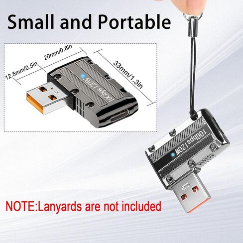 QIANRENON 120W USB3.1 to USB C 90° Angle Metal Adapter Mecha Style 10Gbps USB3.1 Male to Type C Female L Angle Data Connector, LED/Keychain Hole, for PC Laptop Wall Charger, Side Bend(Left Angle) in Saudi Arabia