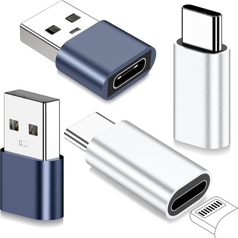 لمحول Lightning إلى USB C*2 ومحول USB A إلى USB C*2، شحن ونقل بيانات سريع 27 وات، محول إلى USB C لهاتف iPhone 15/14/13، لأجهزة iPad، وAirPods، وSamsung S23، والسيارة (4 حزم، أزرق +فضي) in Saudi Arabia