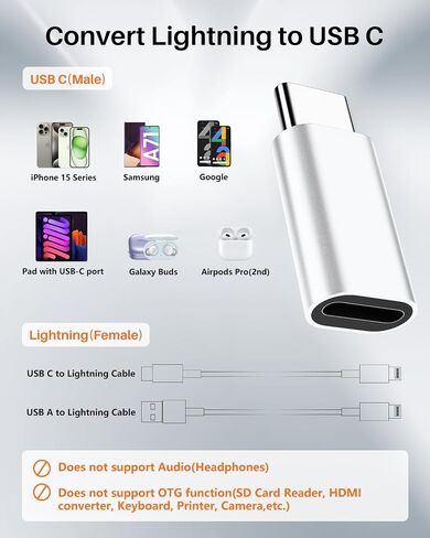 لمحول Lightning إلى USB C*2 ومحول USB A إلى USB C*2، شحن ونقل بيانات سريع 27 وات، محول إلى USB C لهاتف iPhone 15/14/13، لأجهزة iPad، وAirPods، وSamsung S23، والسيارة (4 حزم، أزرق +فضي) in Saudi Arabia