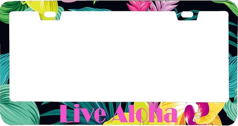 Aloha Flower Hawaiian License Plate Frame for Women/Men, Black Stainless Steel License Plate Frame 2 Holes & Screws for Car, 12x6 Inch Fits Standard US/CA in Kuwait
