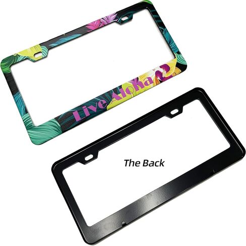 Aloha Flower Hawaiian License Plate Frame for Women/Men, Black Stainless Steel License Plate Frame 2 Holes & Screws for Car, 12x6 Inch Fits Standard US/CA in Kuwait