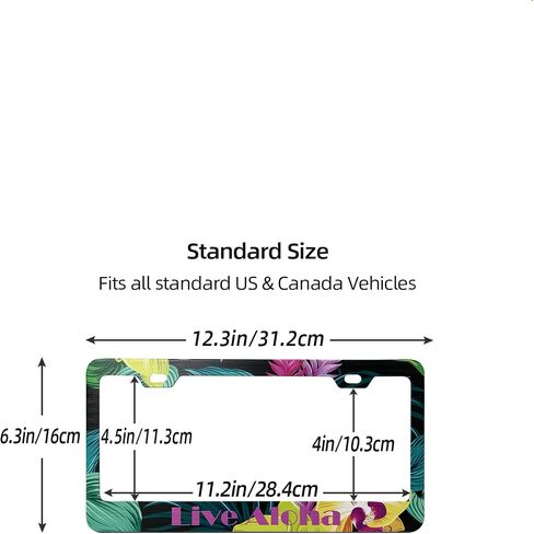 Aloha Flower Hawaiian License Plate Frame for Women/Men, Black Stainless Steel License Plate Frame 2 Holes & Screws for Car, 12x6 Inch Fits Standard US/CA in Kuwait