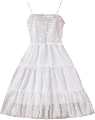 Floerns Girl's Swiss Dots Frilled Trim Tiered Layer Shirred Flowy Midi Cami Dresses in Saudi Arabia