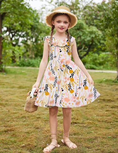 Arshiner Girls Ruffle Trim Neckline Dress A-Line Swing Casual Skater Dresses with Pockets 4-11 Years in Saudi Arabia