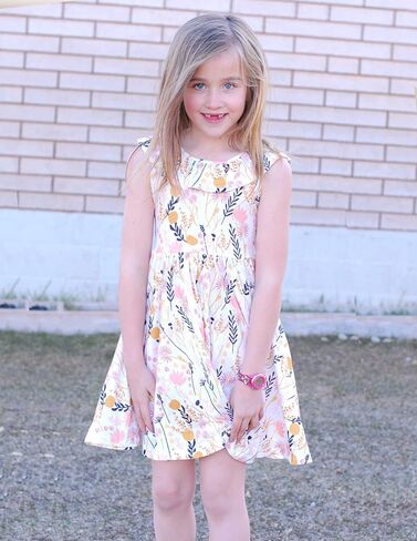 Arshiner Girls Ruffle Trim Neckline Dress A-Line Swing Casual Skater Dresses with Pockets 4-11 Years in Saudi Arabia