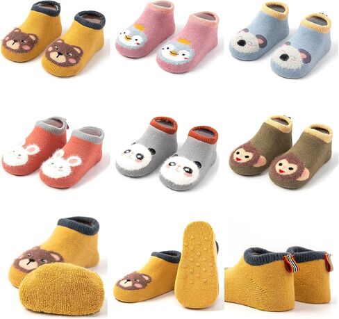 6 Pairs Baby Anti Slip Non Skid Low Cut Socks No-Show Infant Cotton Cartoon Warm Slippers Floor Boat Ankle Socks in Saudi Arabia