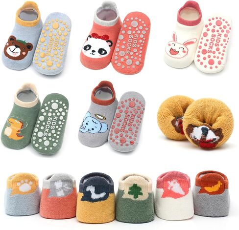 6 Pairs Baby Anti Slip Non Skid Low Cut Socks No-Show Infant Cotton Cartoon Warm Slippers Floor Boat Ankle Socks in Saudi Arabia