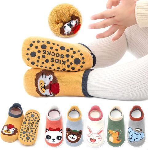 6 Pairs Baby Anti Slip Non Skid Low Cut Socks No-Show Infant Cotton Cartoon Warm Slippers Floor Boat Ankle Socks in Saudi Arabia