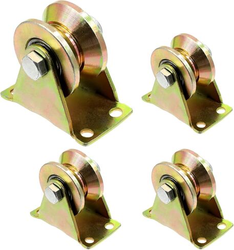 4Pcs 2 Inch V Groove Wheels with Bracket, 1045 Steel Wheel Pulley V Shape Bracket Roller Heavy Duty Rigid Casters Sliding Gate Rollers Pressure Bearing Roller for Mechanical Equipment in Saudi Arabia