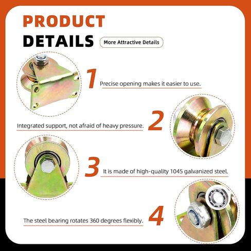 4Pcs 2 Inch V Groove Wheels with Bracket, 1045 Steel Wheel Pulley V Shape Bracket Roller Heavy Duty Rigid Casters Sliding Gate Rollers Pressure Bearing Roller for Mechanical Equipment in Saudi Arabia