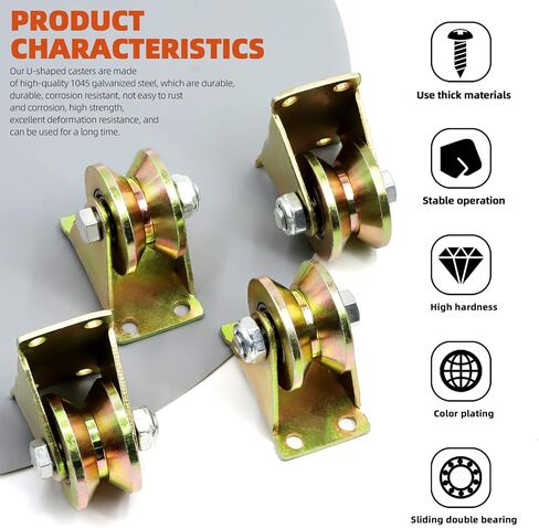 4Pcs 2 Inch V Groove Wheels with Bracket, 1045 Steel Wheel Pulley V Shape Bracket Roller Heavy Duty Rigid Casters Sliding Gate Rollers Pressure Bearing Roller for Mechanical Equipment in Saudi Arabia