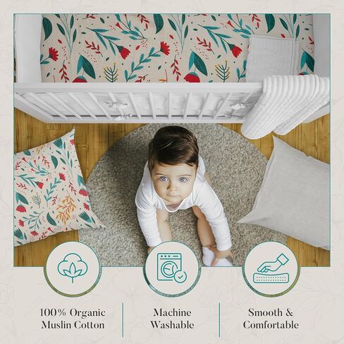 Organic Muslin Crib Sheets - (2 Pack) Baby Crib Sheets,Crib Mattress Sheet,Toddler Bed Mattress (52"x 28")- (2 Pack) Pillowcases(13"x18"),Pillow Covers,Toddler Pillowcase,Soft & Breathable in Saudi Arabia