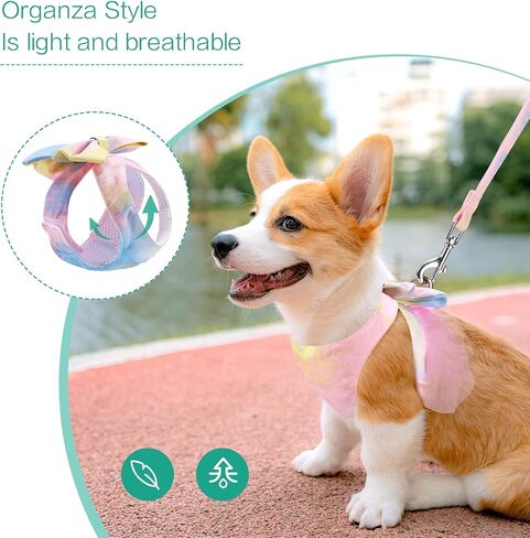 ORIA Dog Bowknot Dress Harness Leash Set, Bow Tie Vest Harness Dress with Leash, Rosette Soft Mesh Pet Cat Dog Vest Harness, Adorable Puppy Gradient Dress Pet Doggy Suit, Yellow Blue Gradient, M in Saudi Arabia