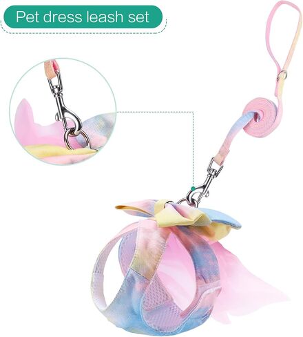 ORIA Dog Bowknot Dress Harness Leash Set, Bow Tie Vest Harness Dress with Leash, Rosette Soft Mesh Pet Cat Dog Vest Harness, Adorable Puppy Gradient Dress Pet Doggy Suit, Yellow Blue Gradient, M in Saudi Arabia