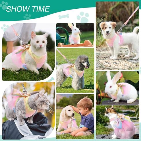 ORIA Dog Bowknot Dress Harness Leash Set, Bow Tie Vest Harness Dress with Leash, Rosette Soft Mesh Pet Cat Dog Vest Harness, Adorable Puppy Gradient Dress Pet Doggy Suit, Yellow Blue Gradient, M in Saudi Arabia