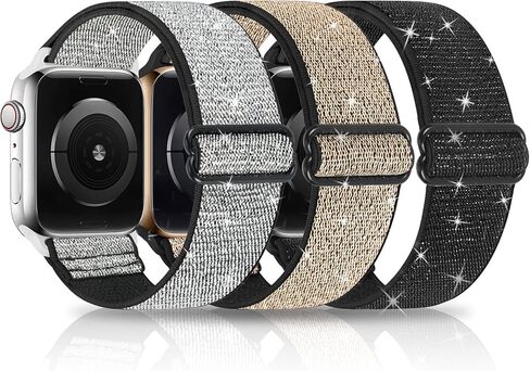 3 Packs Shiny Stretchy Bands Compatible with Apple Watch Band 49mm 38mm 40mm 41mm 42mm 44mm 45mm, Nylon Adjustable Sport Solo Loop Women Replacement Straps for iWatch Series Ultra 8 7 6 5 4 3 2 1 SE in Kuwait
