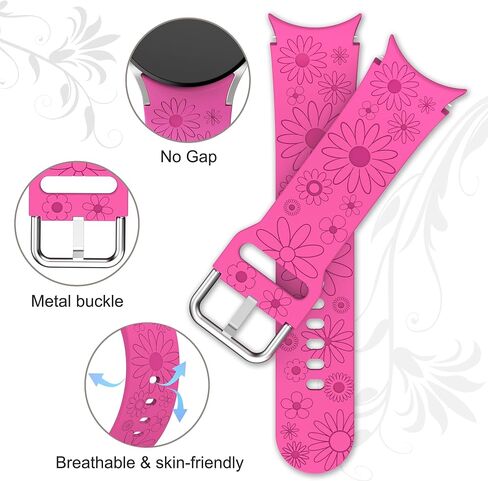 3 Pack No Gap Floral Engraved Bands Compatible with Samsung Galaxy Watch 7 FE 6 5 4 40mm 44mm/ Watch 5 Pro 45mm/Galaxy Watch 6 4 Classic 47mm 43mm 46mm 42mm, 20mm Soft Silicone Watch Strap for Women in Kuwait