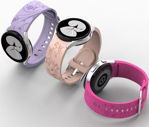 3 Pack No Gap Floral Engraved Bands Compatible with Samsung Galaxy Watch 7 FE 6 5 4 40mm 44mm/ Watch 5 Pro 45mm/Galaxy Watch 6 4 Classic 47mm 43mm 46mm 42mm, 20mm Soft Silicone Watch Strap for Women in Kuwait