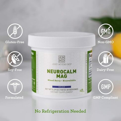 NeuroCalm Magnesium Powder by Dr. Amy Myers - Best Form of Magnesium L-Threonate to Enhance Health & Cognitive Support - Promotes Attention & Memory Learning Focus - 60 Servings (5.29 OZ) in Saudi Arabia