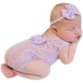 الوليد طفلة التصوير الدعائم وتتسابق لطيف القوس غطاء الرأس الدانتيل رومبير الطفل صور تبادل لاطلاق النار الدعائم الأرجواني 0-2 شهر in Kuwait