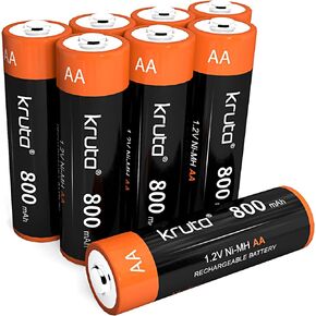 Kruta NiMH Rechargeable AA Batteries, 1.2V 800mAh Rechargeable AA Solar Batteries for Outdoor Solar Lights and Household Devices, Pre-Charged (AA Pack 8)