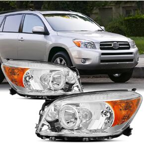 Headlights Assembly Compatible with 2006 2007 2008 Toyota Rav4 Chrome Headlamp Replacement Pair Set Driver & Passenger Side