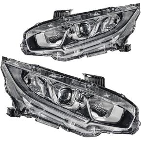 Headlight Assembly for 2016-2020 Civic, Amber Reflctor Clear Lens Chrome Housing, OE Style Replacement Headlight Assembly