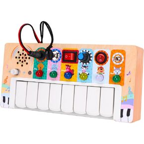 Wooden Piano Practice Board - Baby Toys - Piano Keys and Animal Calling Light Switch Sensory Toys for Babies and Toddlers of All Ages - Ideal Montessori Gift for Boys and Girls