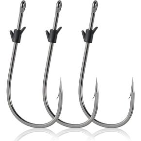 Dr.Fish 20 Pack Flipping Hooks Neko Rig Bass Fishing Drop Shot Hook Straight Shank Worm Hook Punching Pitching Bait Hook Dual-Barbed Keeper Fishing Wacky Hooks Freshwater
